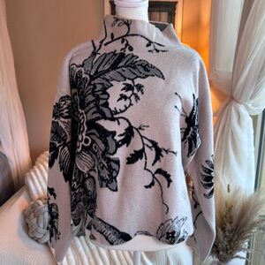 Mauve Black Floral Cowl Neck Sweater